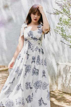 [New color] Sunflower-Printed Midi Dress