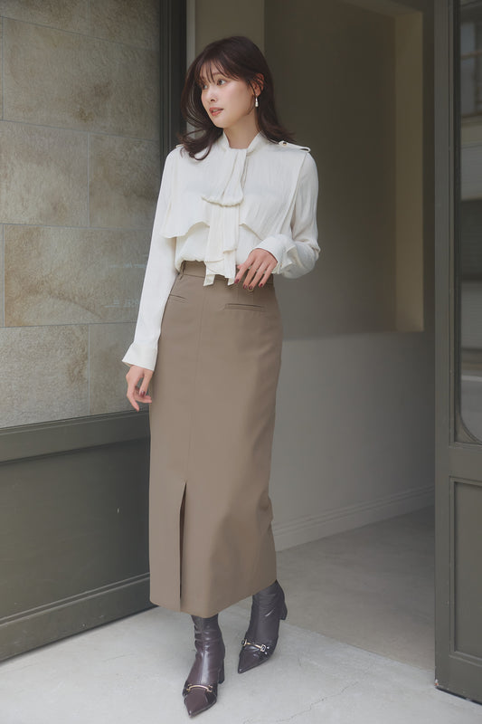 [Ships in early October] [New Color]［Essentia］Front Slit Long Skirt		