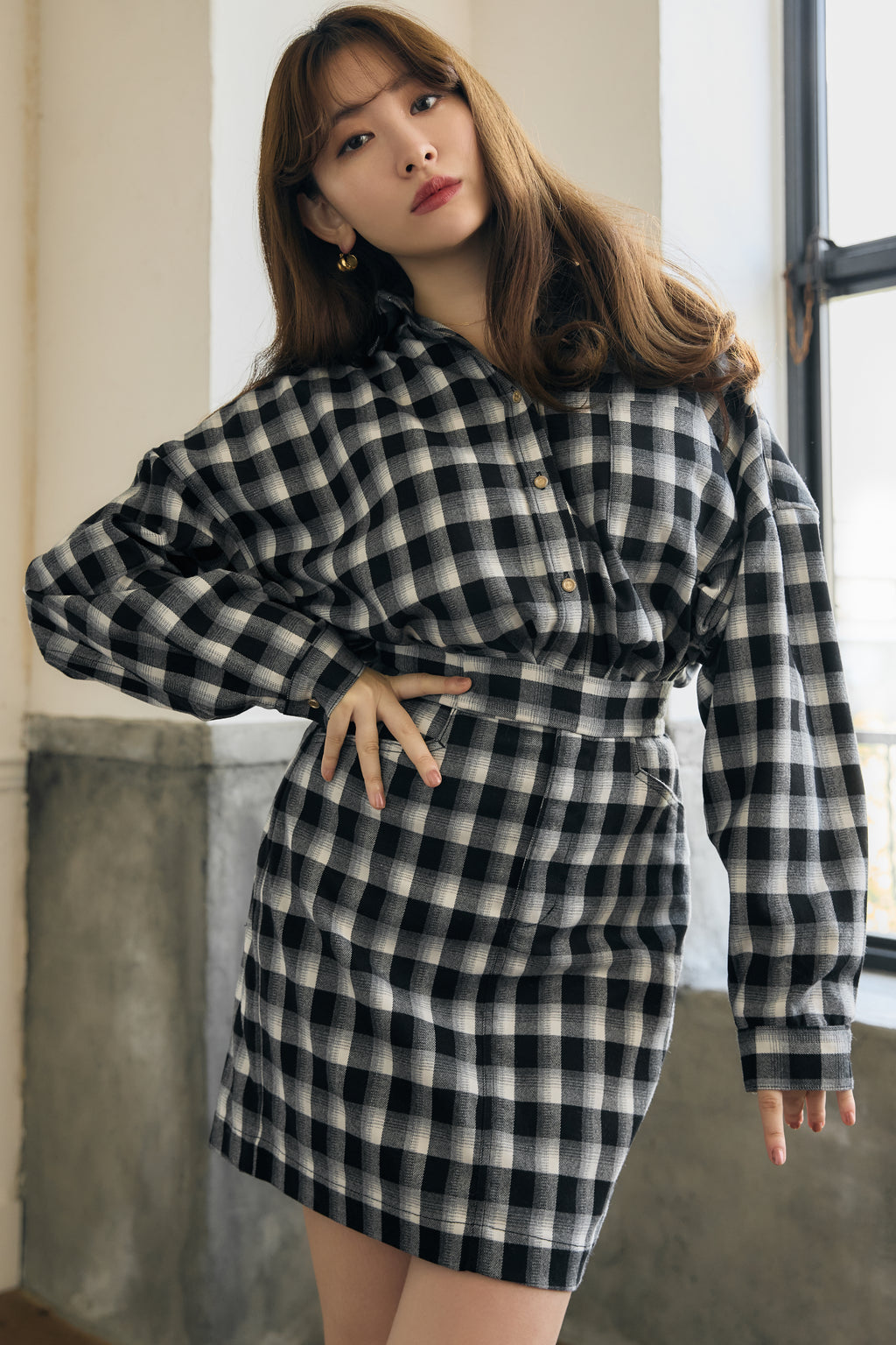 Oversized Check Shirt Set