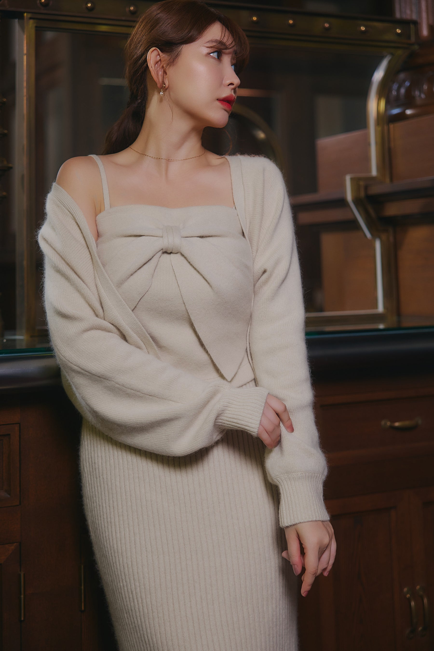 【10月中旬発送】Lydie Ribbon-Tie Knit Ensemble