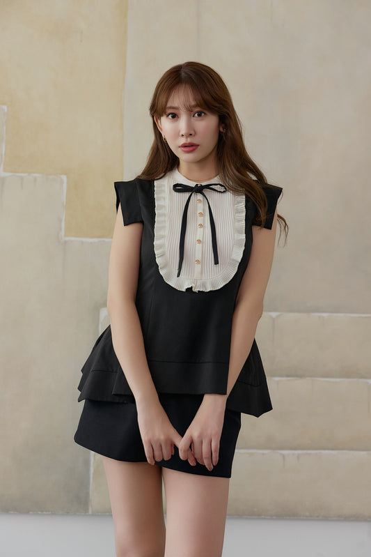 Pleated Ribbon Peplum Top