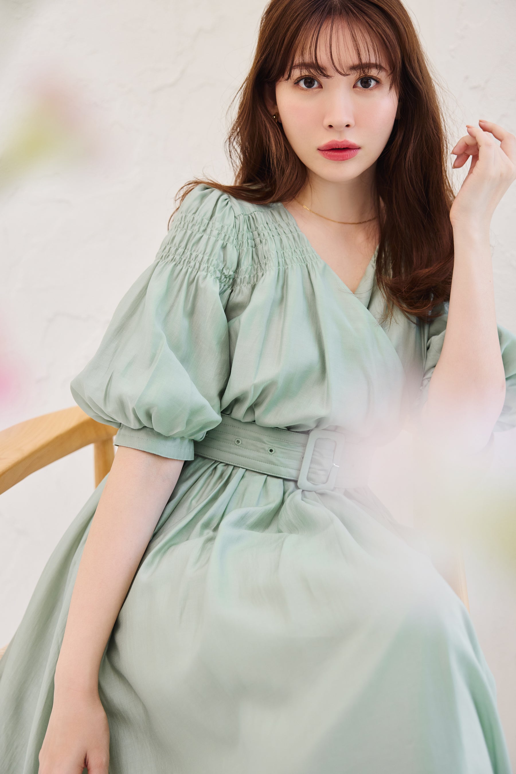 AIRY Volume Sleeve Dress BEIGE / M