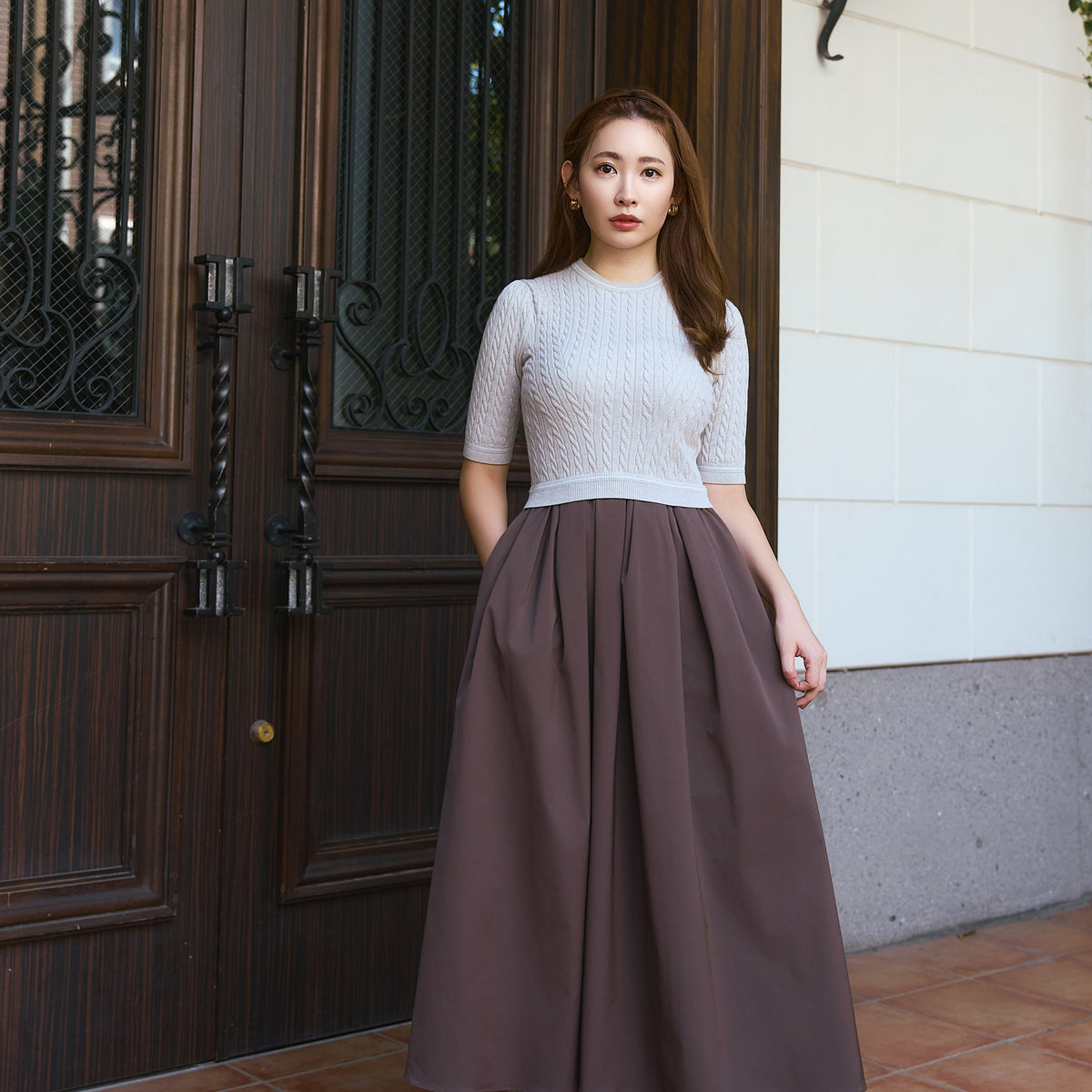 ワンピース herlipto Cable Knit Docking Flared Dress Cable Knit Docking Flared Dress