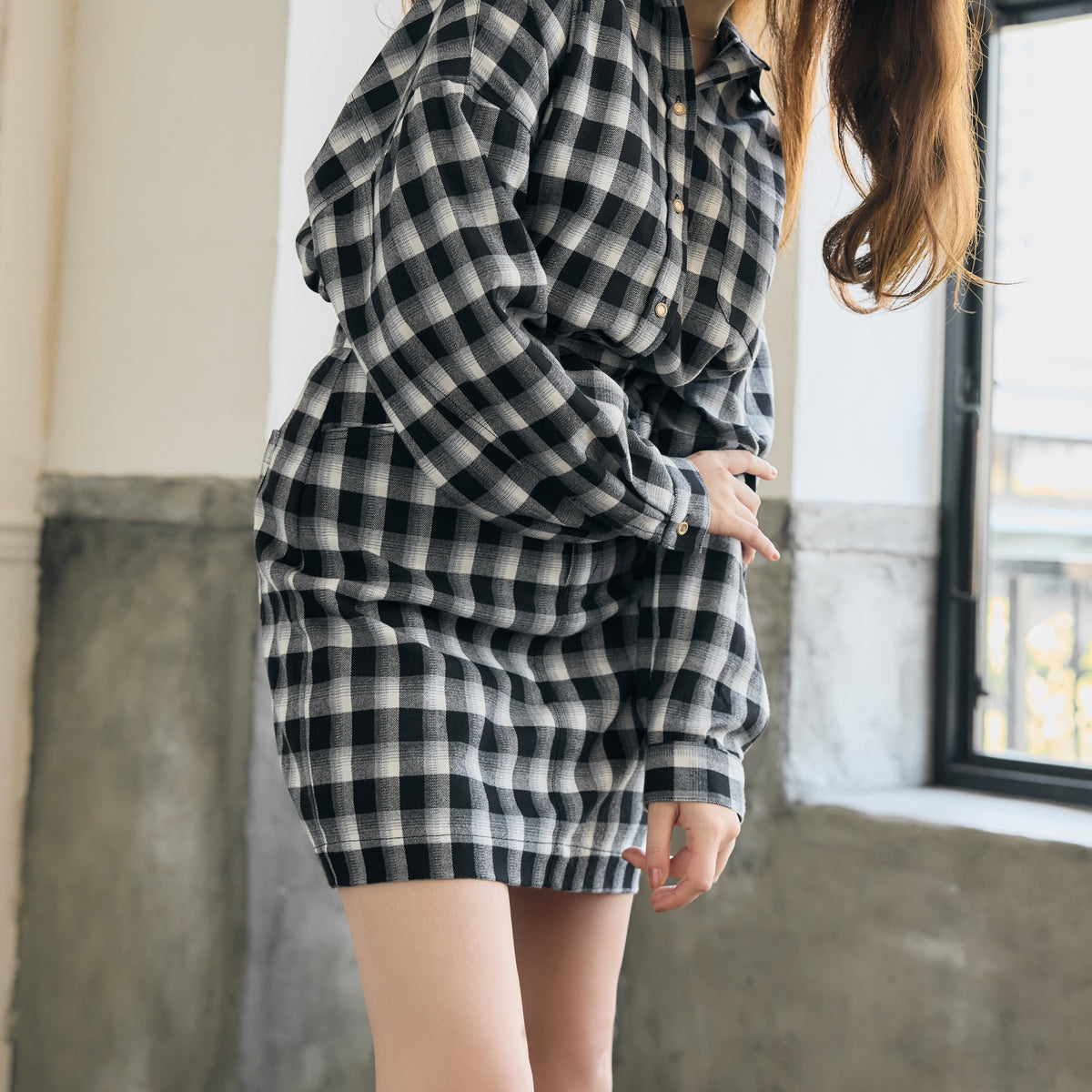 Oversized Check Shirt Set