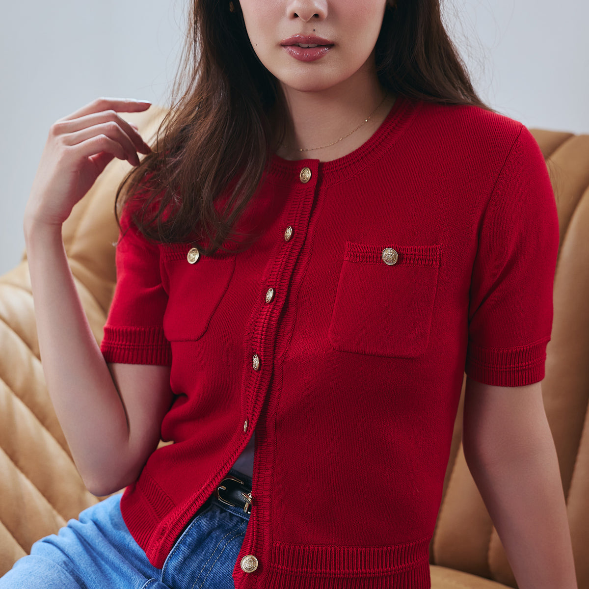 【Her lip to】Gold Button Knit Cardigan Essentia] Gold Button Knit Cardigan