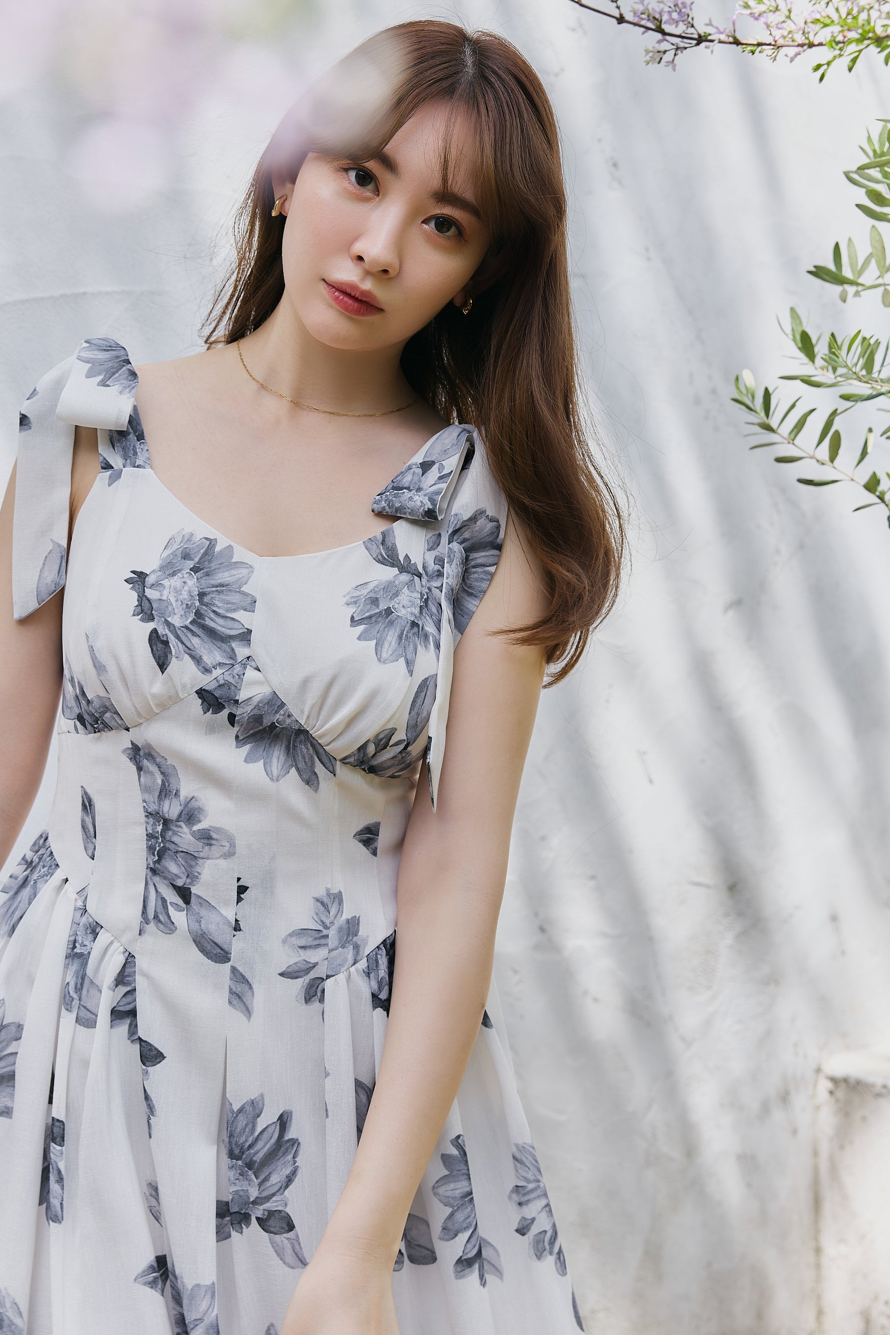 [New color] Sunflower-Printed Midi Dress