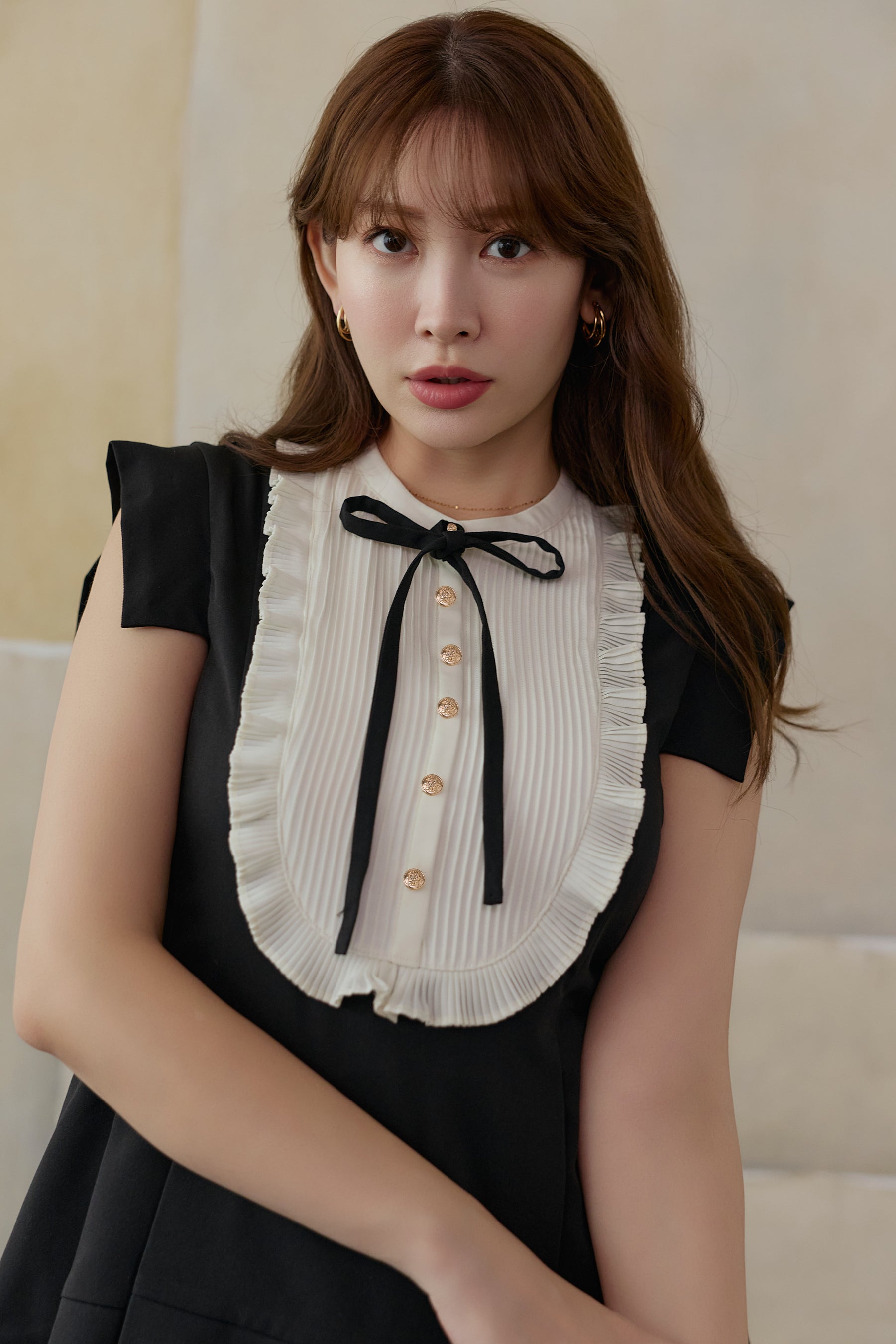 Pleated Ribbon Peplum Top