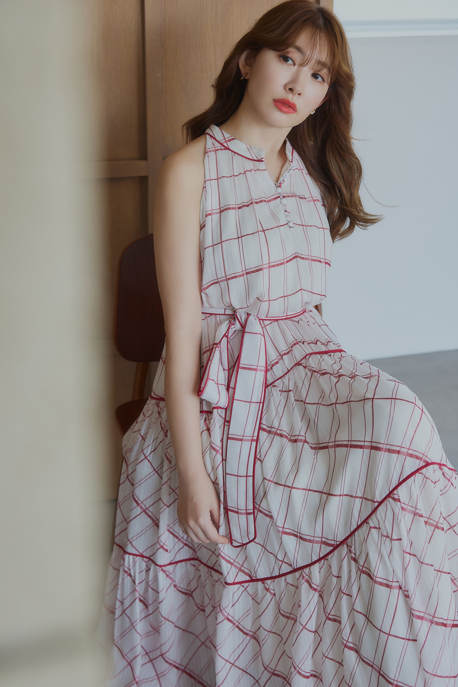 7/22中発送可能 Anduze Belted Check Dress M 9月中旬発送】Anduze Belted Check Dress