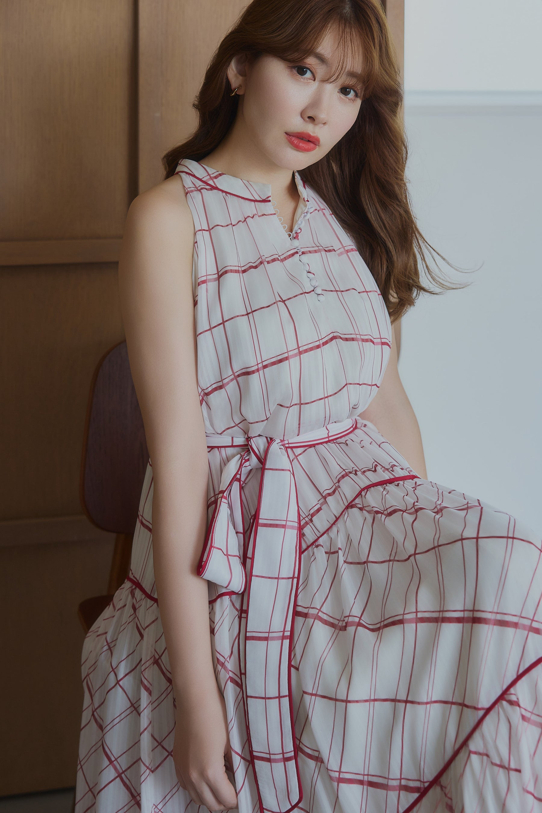 ワンピース Anduze Belted Check Dress / S / rouge 9月中旬発送】Anduze Belted Check Dress