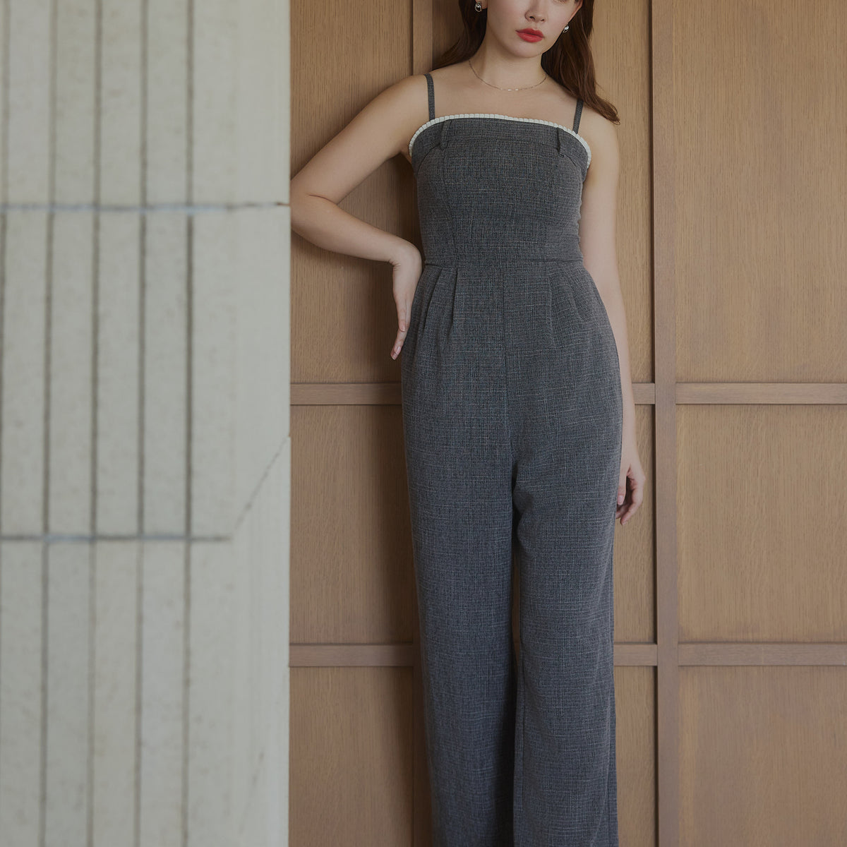 Frilled Tweed Jumpsuit