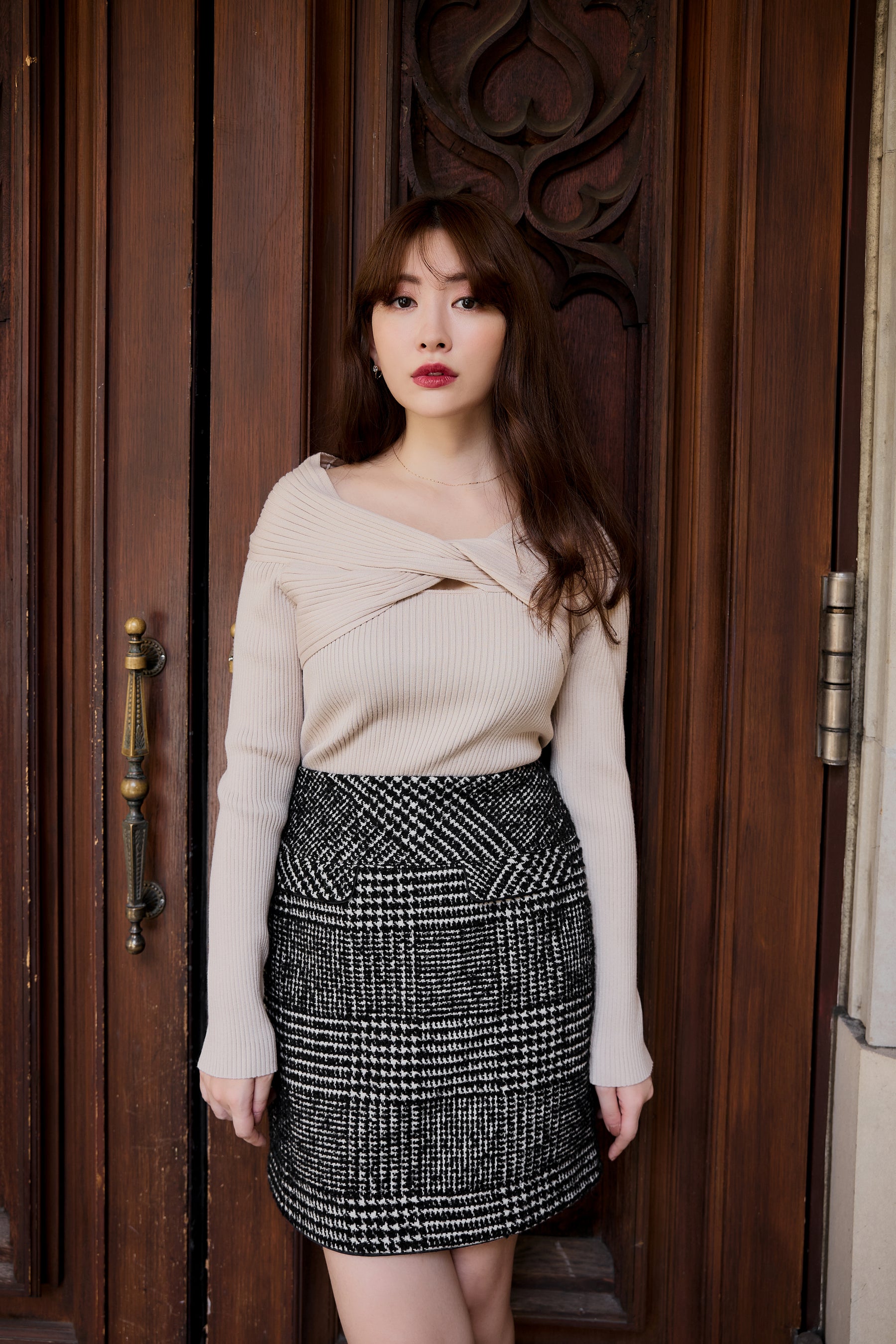 herlipto♡Hemingway Check Tweed Skirt-