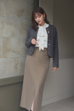 ［Essentia］Gold Emblem Button Knit Jacket