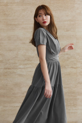 【8月下旬発送】Tucked Gathered Shirt Dress