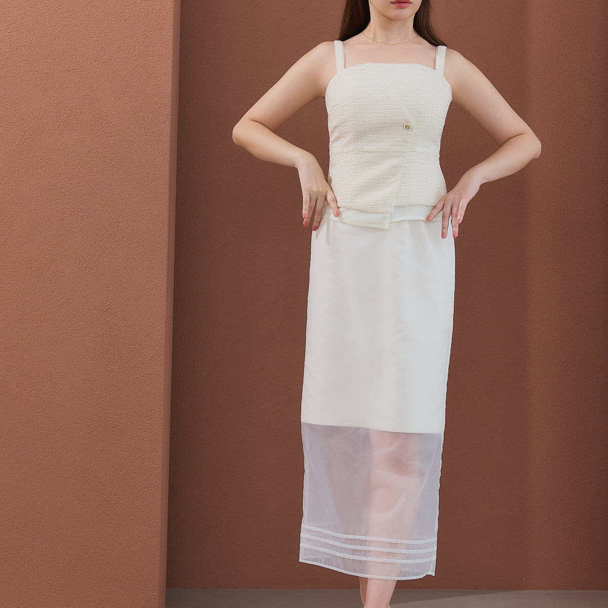 Organza-Layered Sheer Skirt