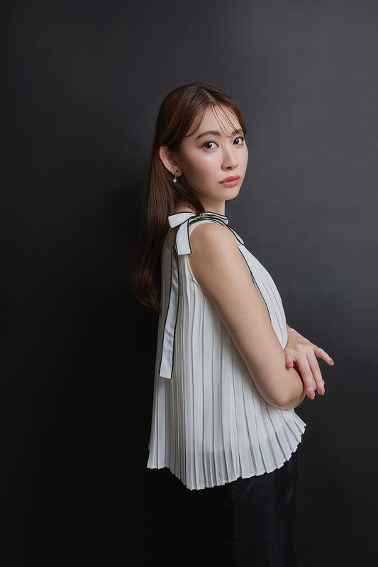 Pleated Chiffon Ribbon Top