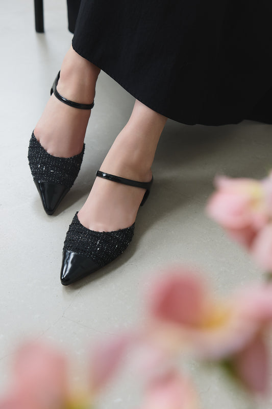 【8月中旬発送】Two-Tone Strap Tweed Mules