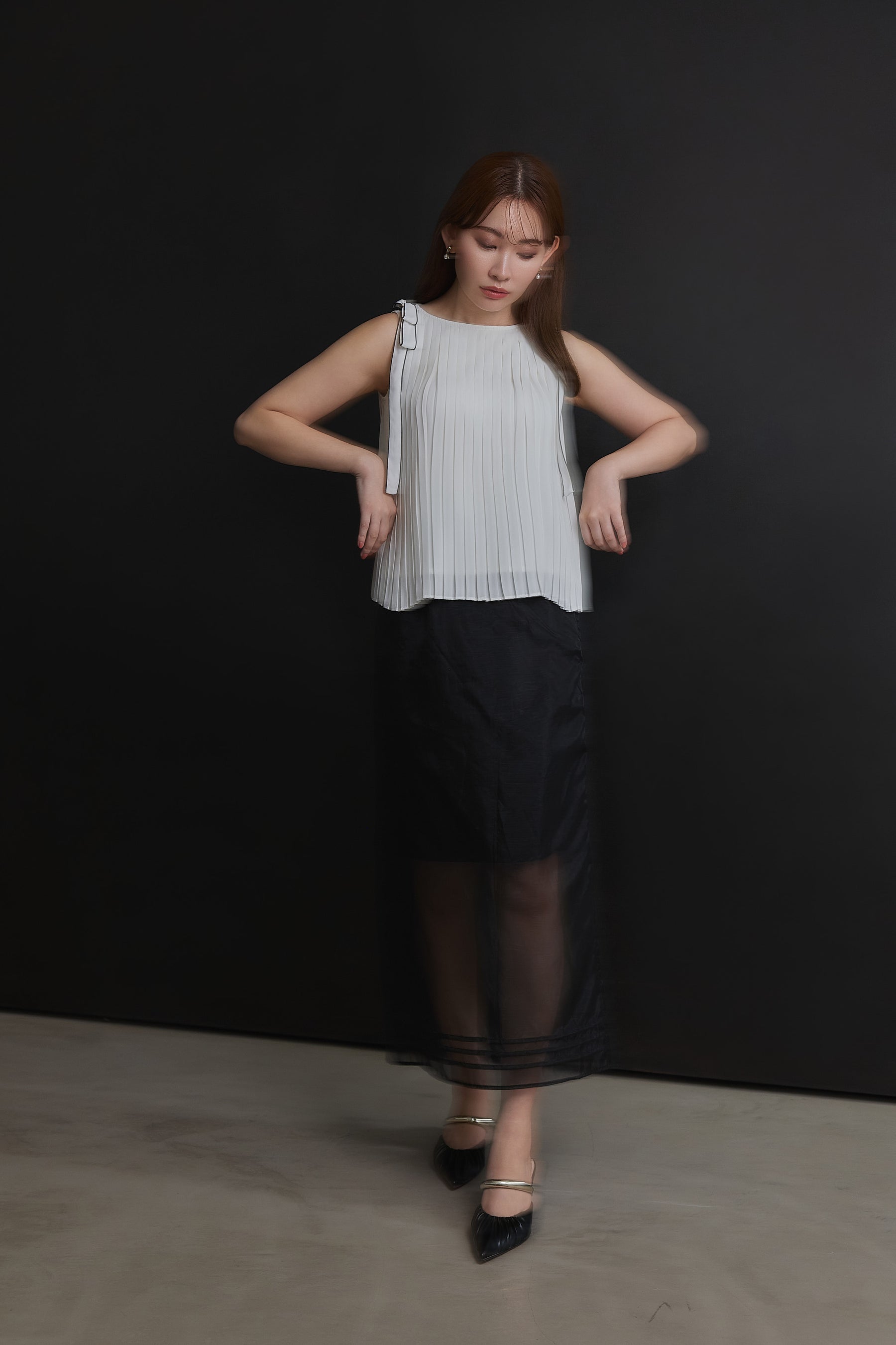 Pleated Chiffon Ribbon Top