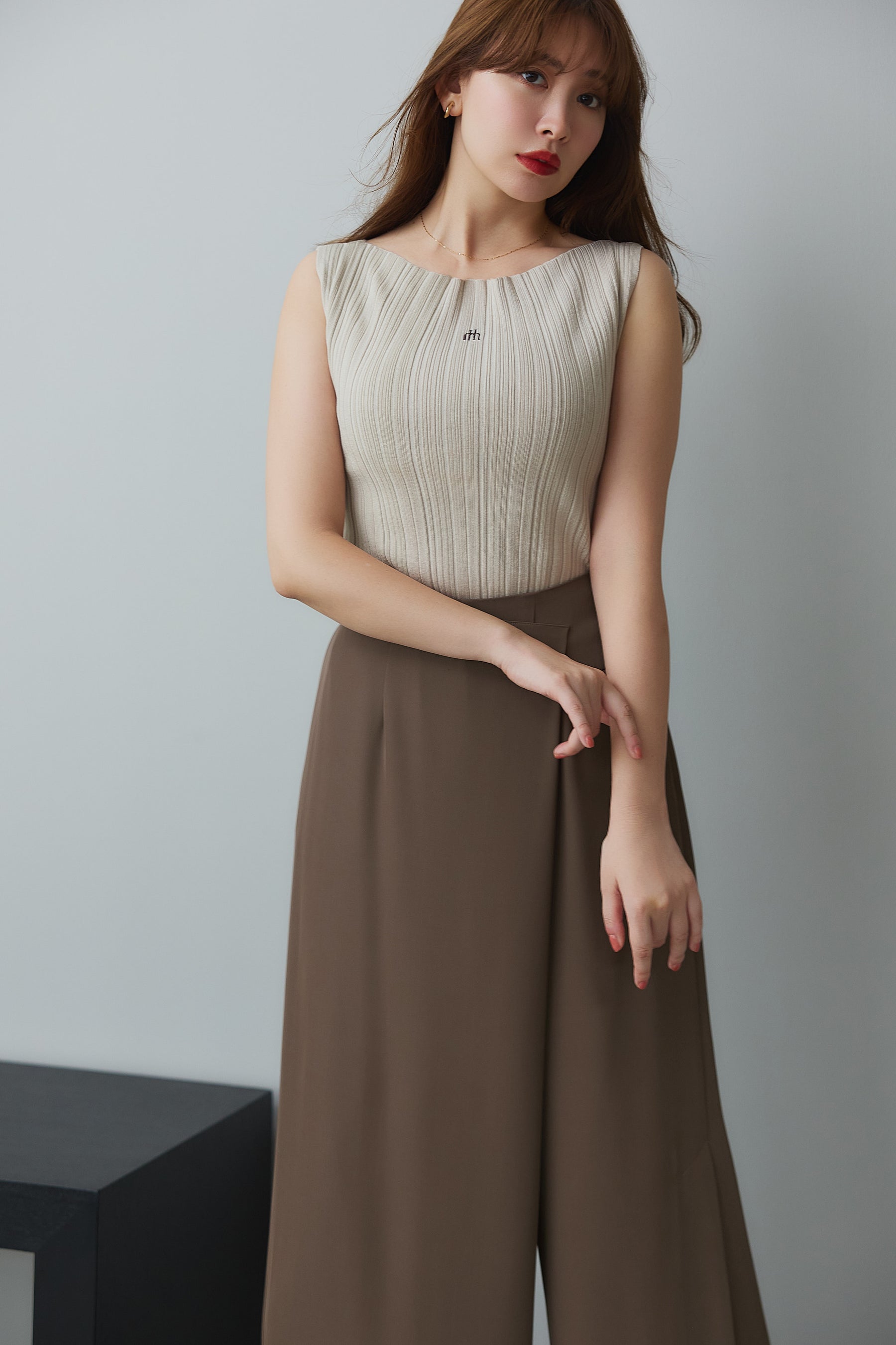 Ribbed Boat-Neck Knit Top