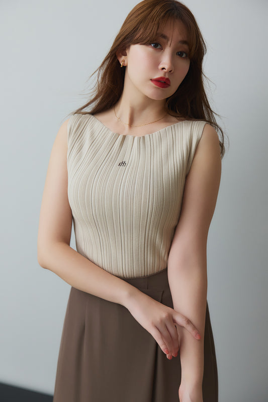 Ribbed Boat-Neck Knit Top