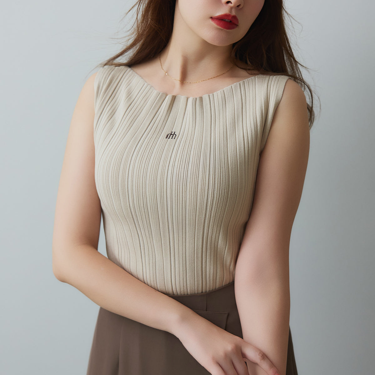 Ribbed Boat-Neck Knit Top