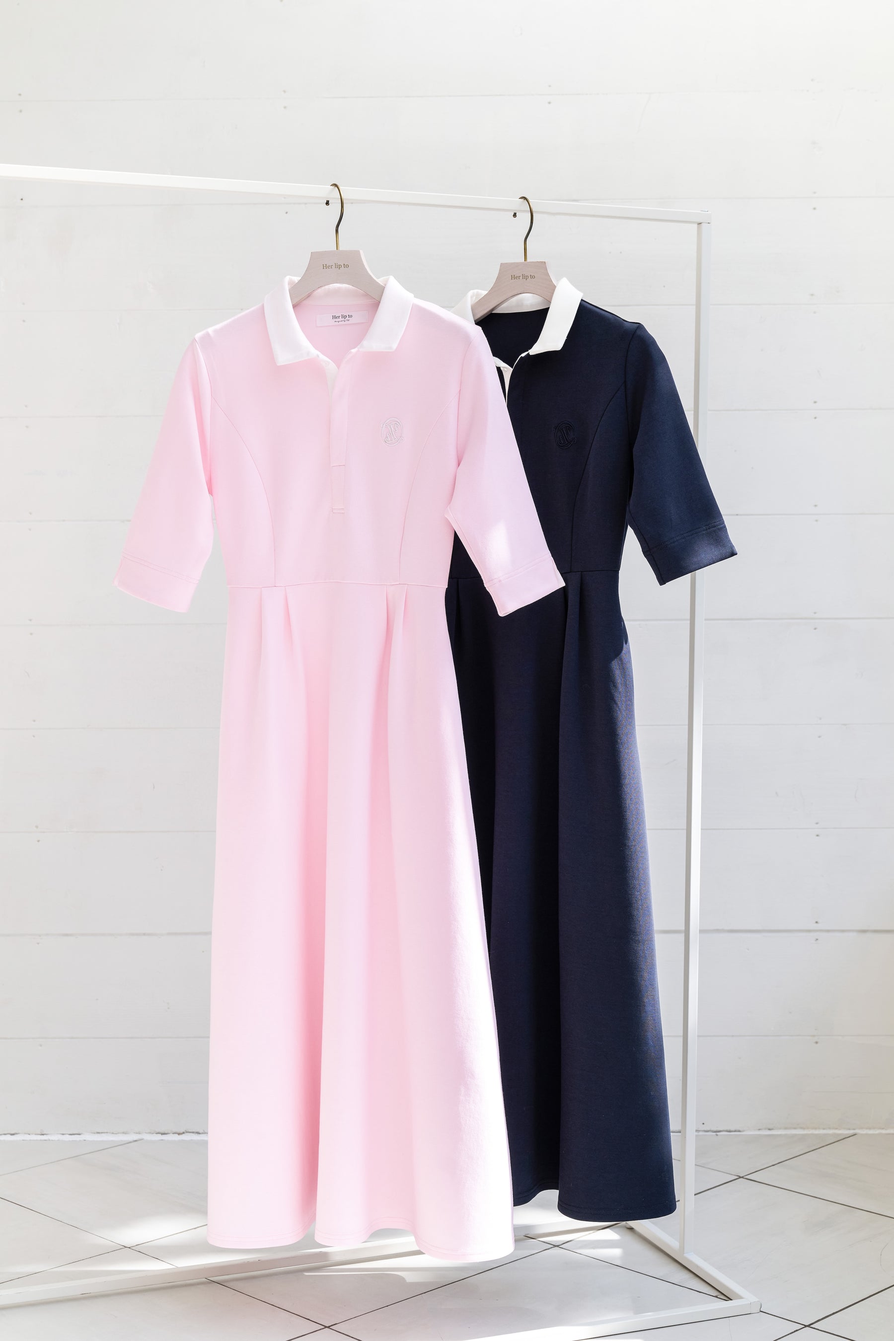 【5月上旬発送】【navy】Polo Tuck Flared Dress