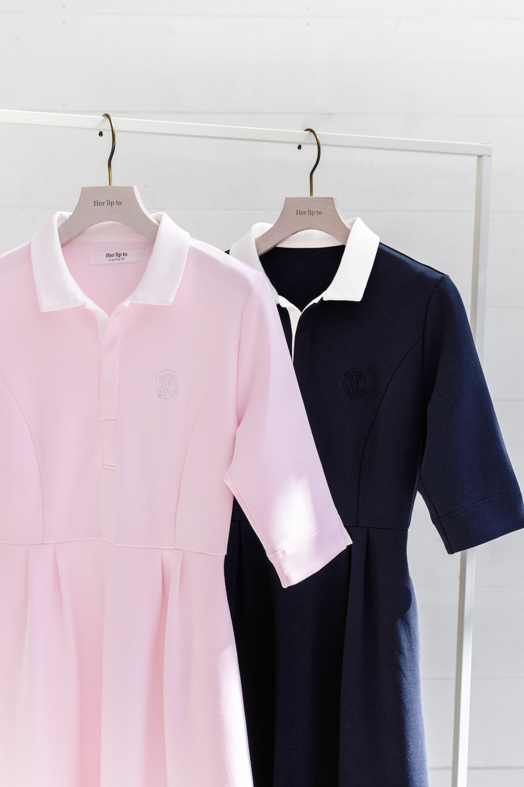 【5月初發送】【navy】Polo Tuck Flared Dress