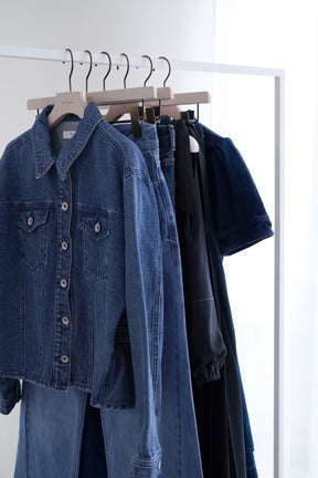 Side-Ribbon Denim Top