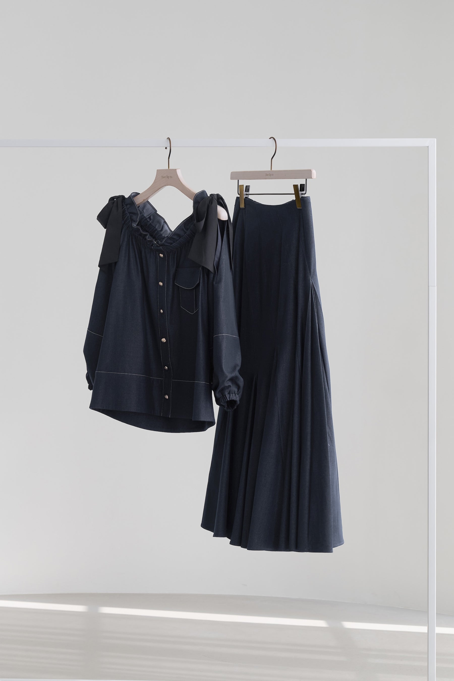 Side-Ribbon Denim Top