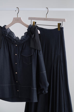 Side-Ribbon Denim Top