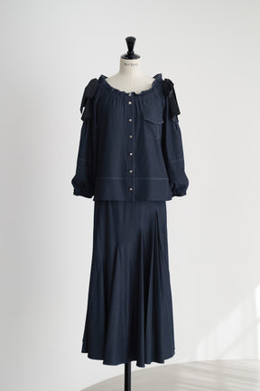 Side-Ribbon Denim Top