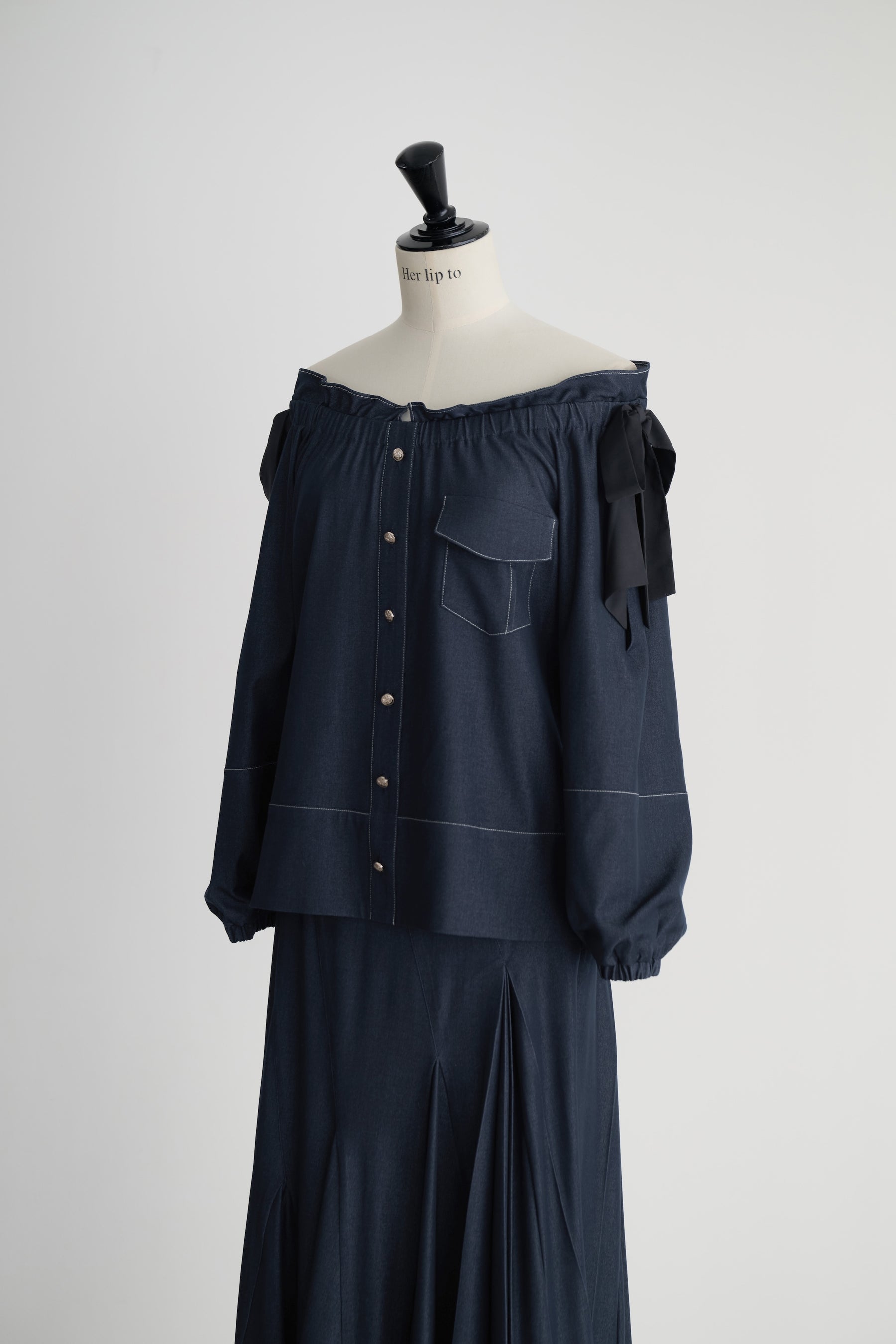 Side-Ribbon Denim Top