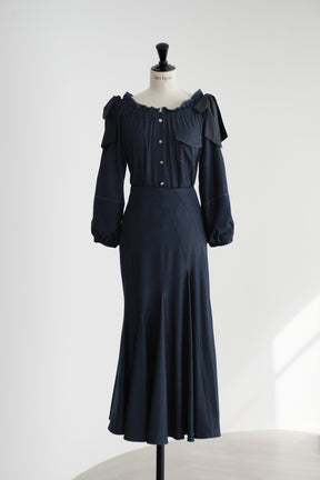 Side-Ribbon Denim Top