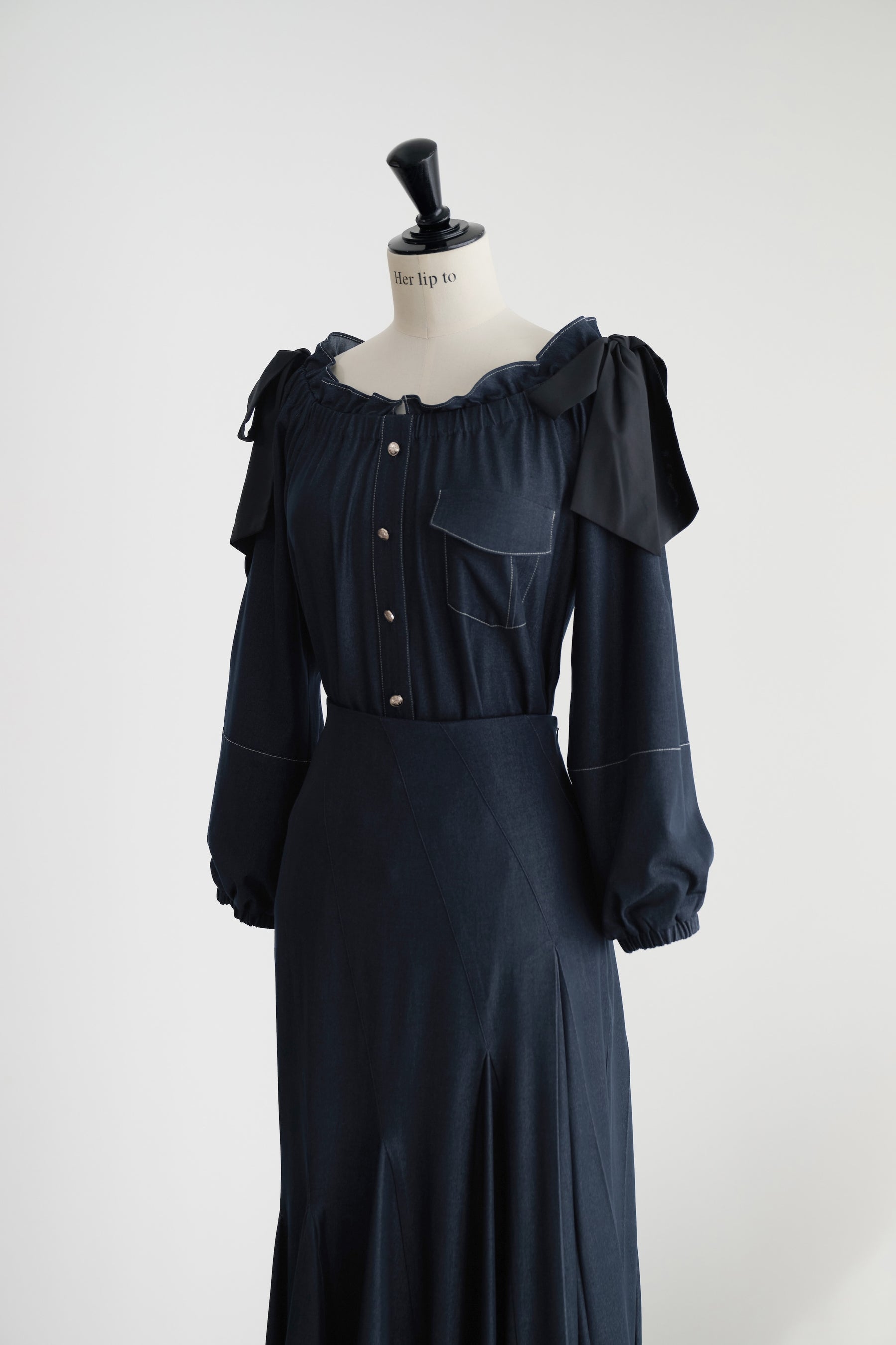 Side-Ribbon Denim Top