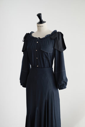 Side-Ribbon Denim Top