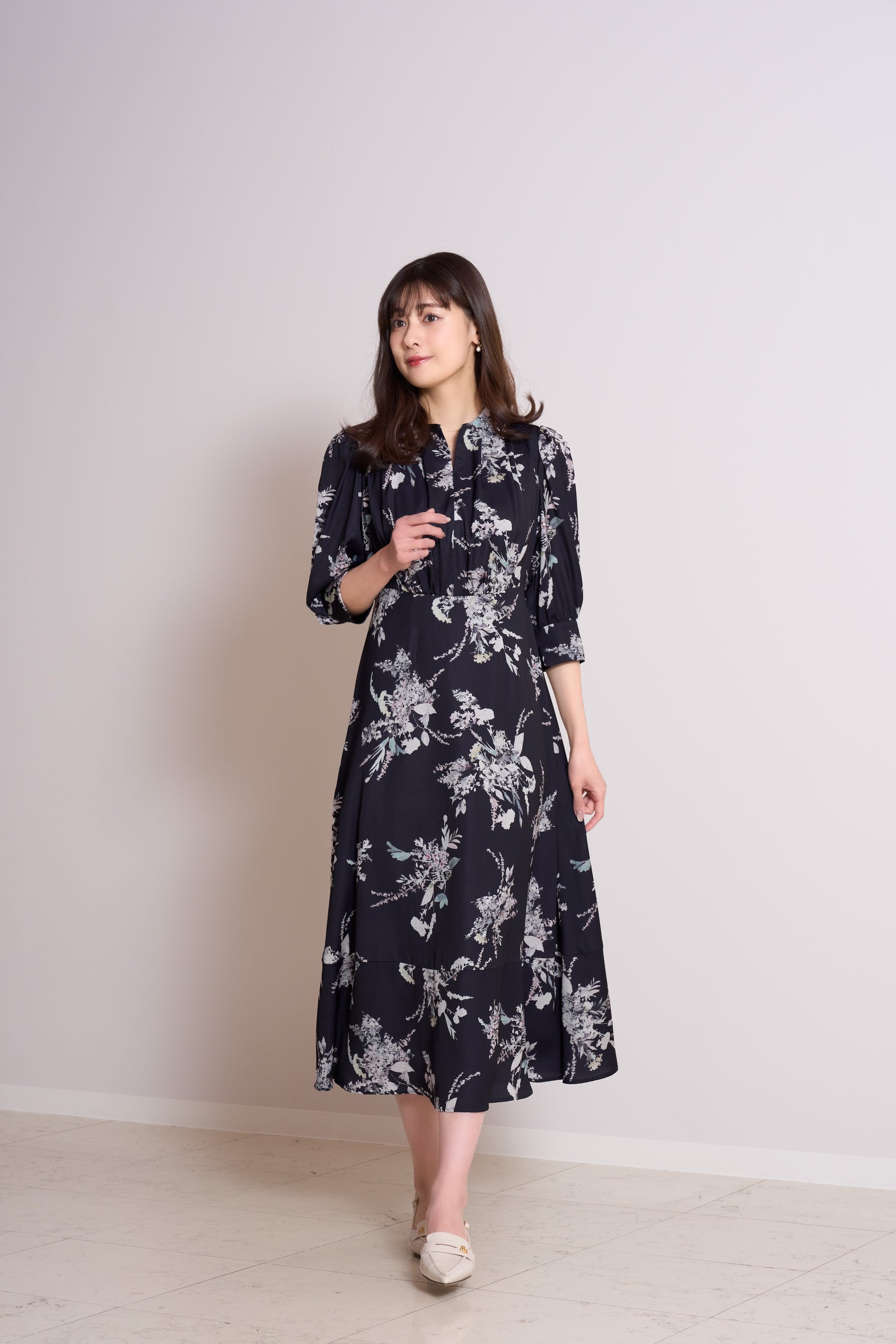 French Bouquet Puff Sleeve Dress