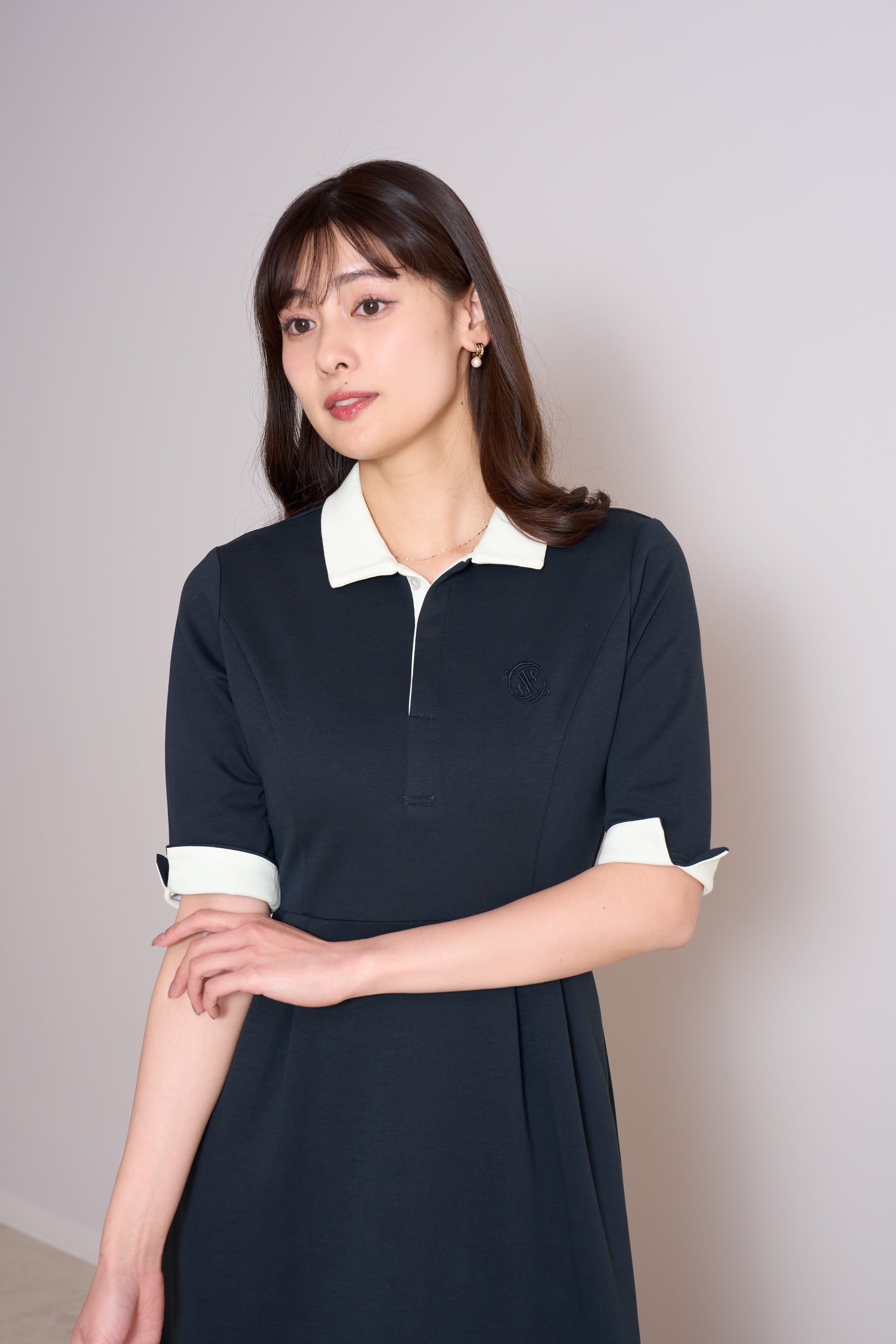 【5月上旬発送】【navy】Polo Tuck Flared Dress