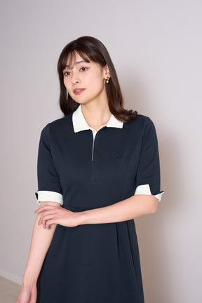 【5月上旬発送】【navy】Polo Tuck Flared Dress