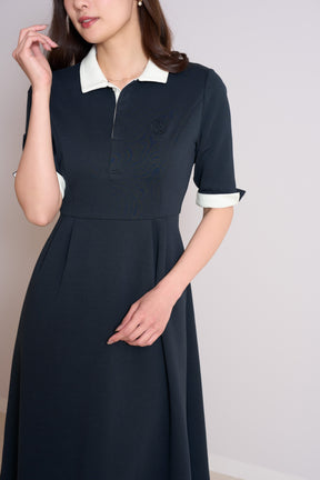 【5月上旬発送】【navy】Polo Tuck Flared Dress