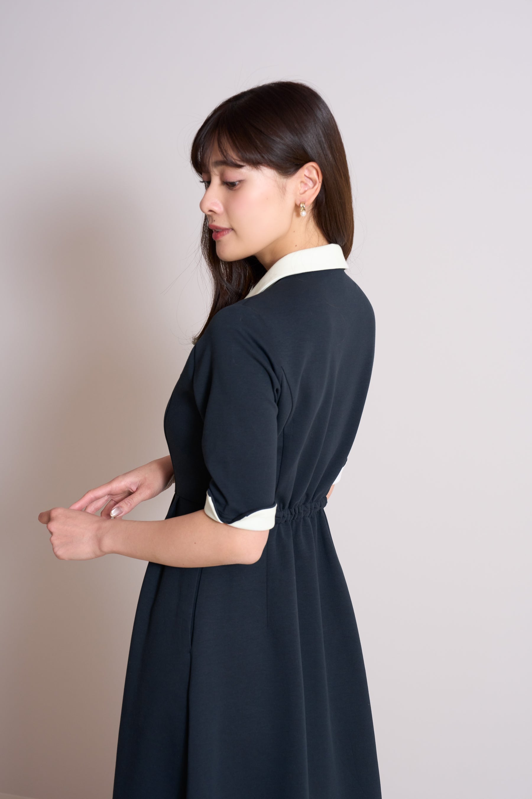 【5月初發送】【navy】Polo Tuck Flared Dress