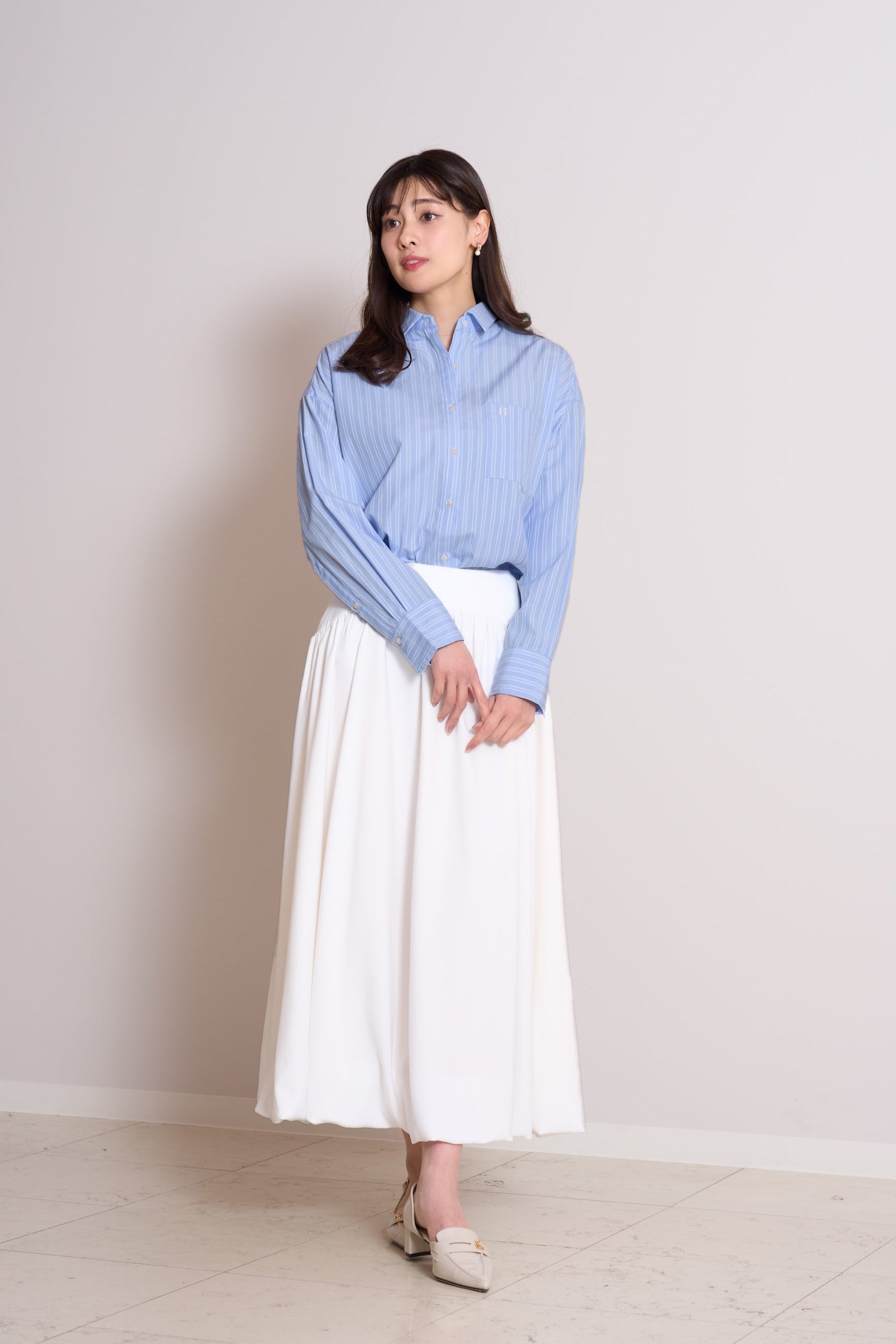 [New color] Gathered Balloon Long Skirt