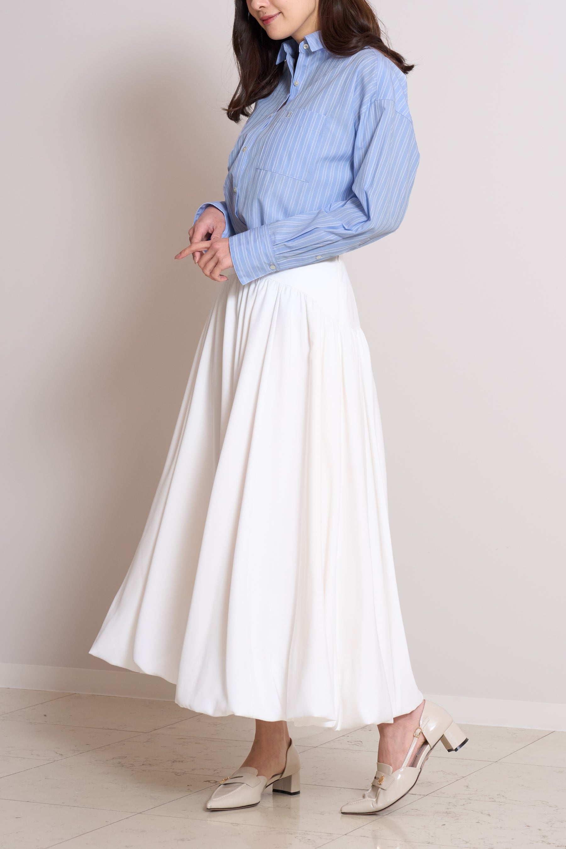 [New color] Gathered Balloon Long Skirt