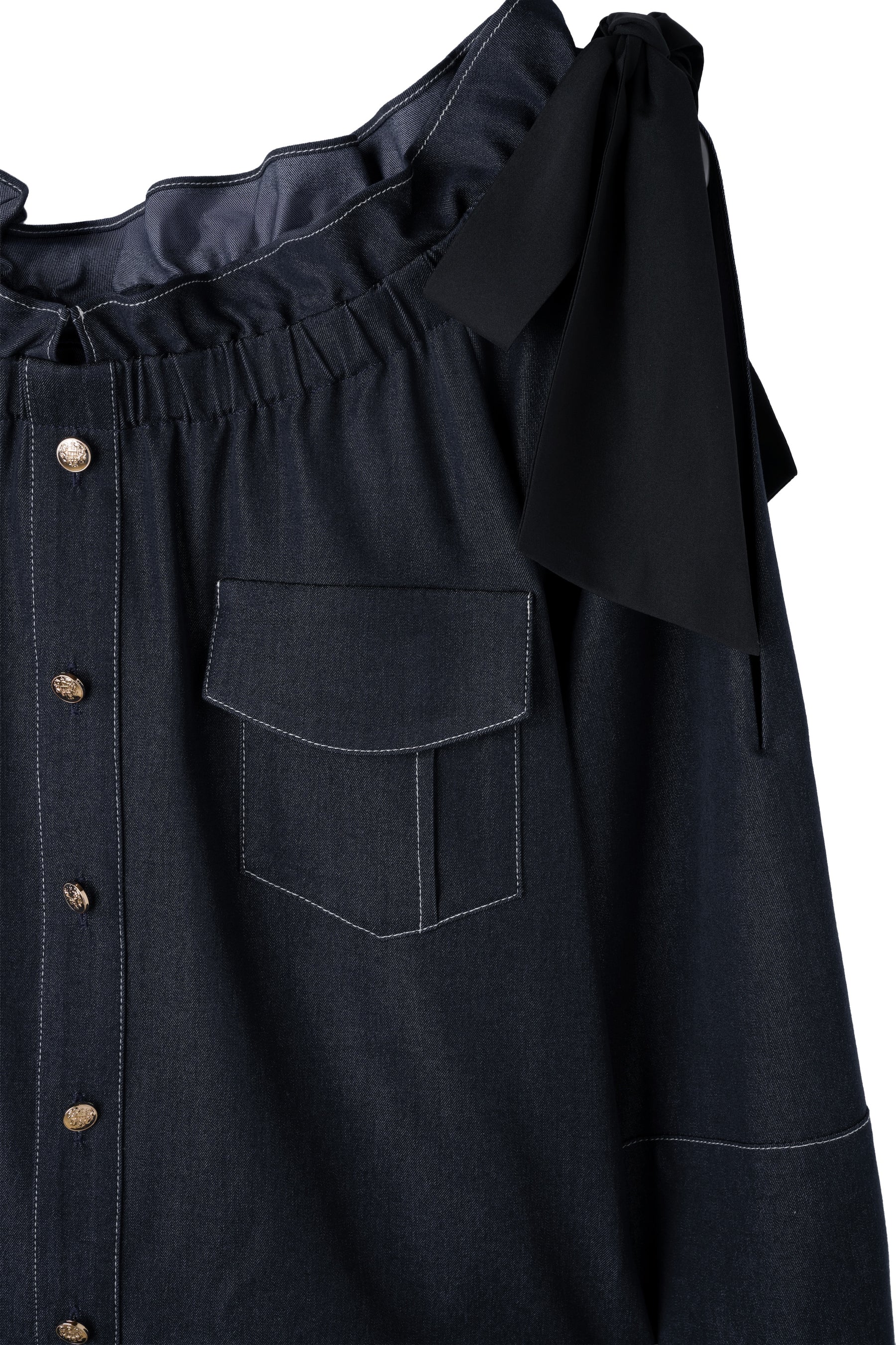 Side-Ribbon Denim Top