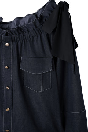 Side-Ribbon Denim Top