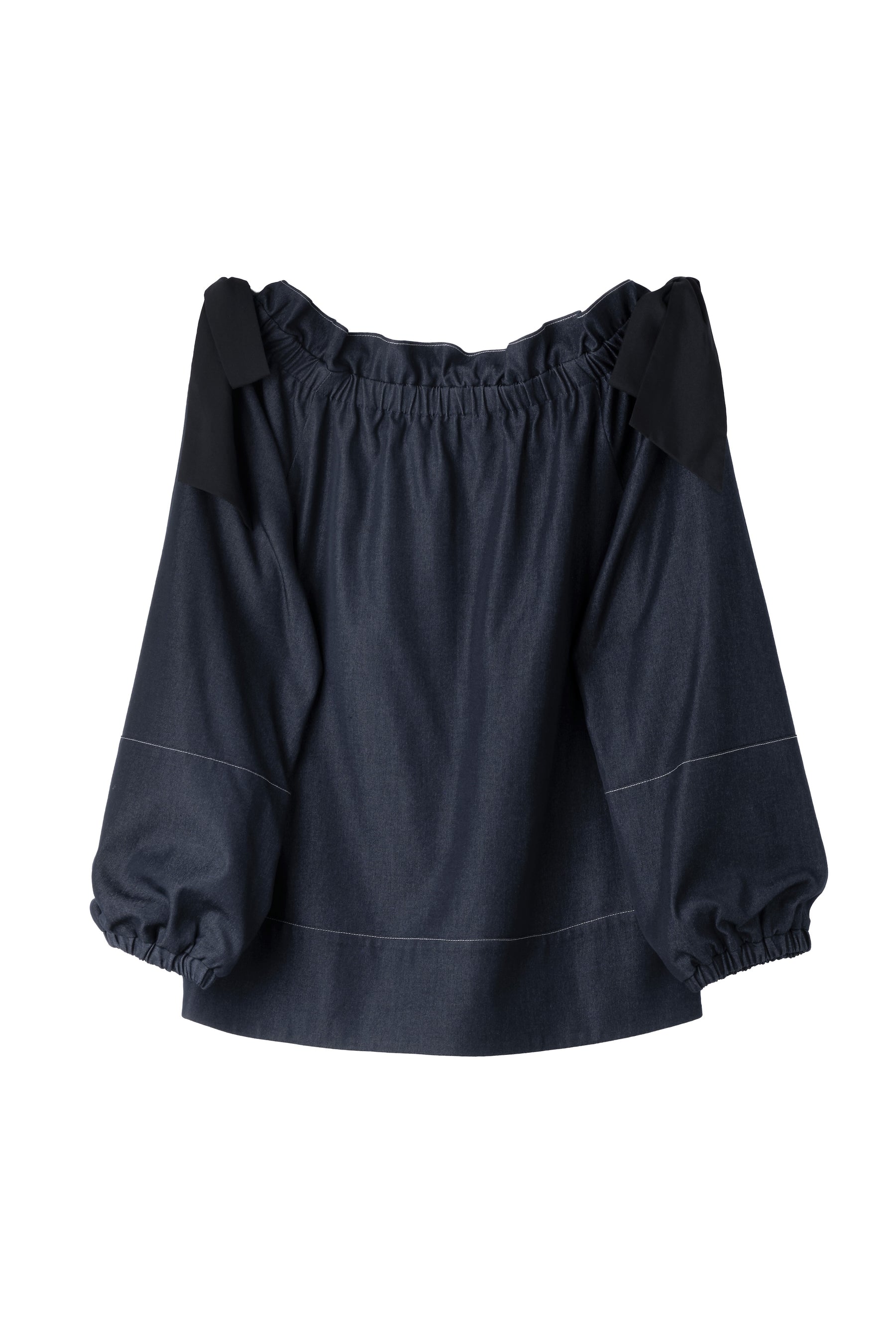 Side-Ribbon Denim Top