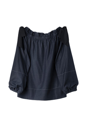 Side-Ribbon Denim Top