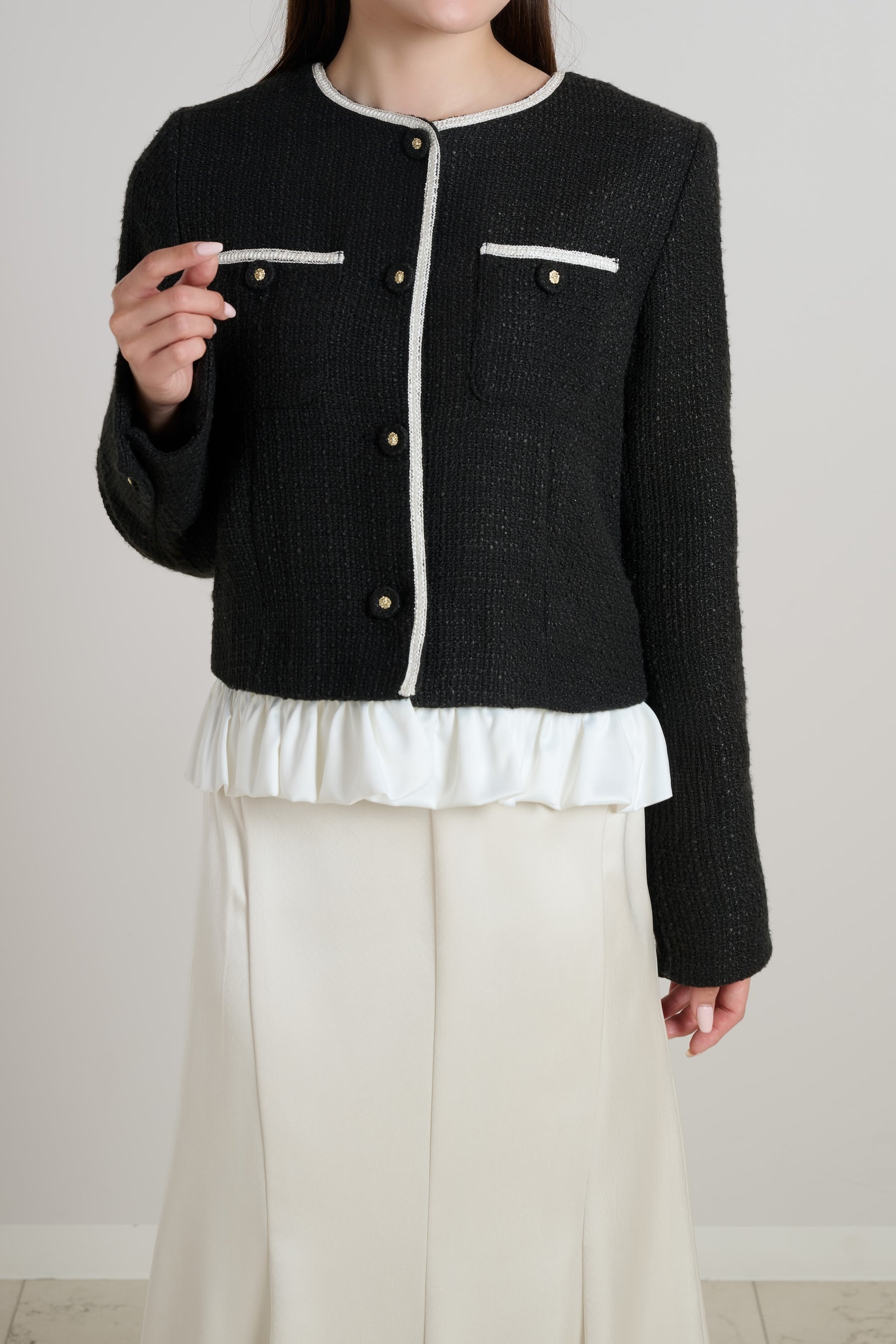 Ruffle Hem Tweed Jacket