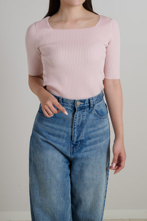 Square Neck Ribbed Pullover