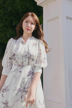 French Bouquet Puff Sleeve Dress