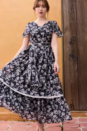 Camellia Voile Belted Dress