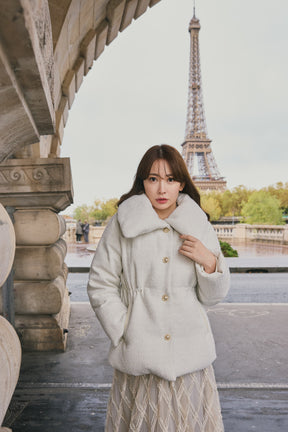 Gold-Button Tweed Down Jacket